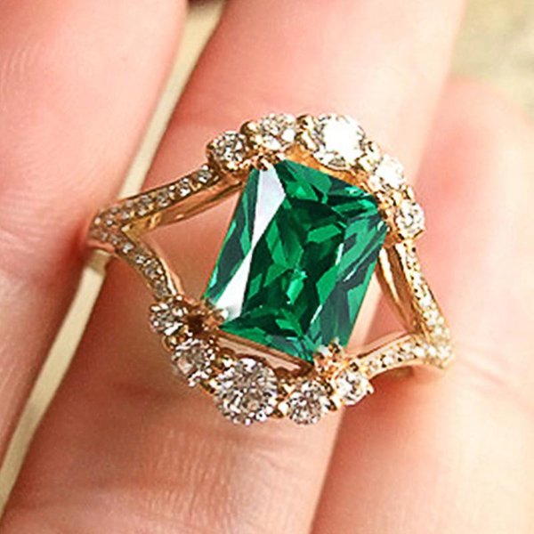 Huitan Preciosos Anillos De Circonita CúBica Verde Color Oro Para Mujer Bandas De Boda De Nuevo DiseñO Accesorios Regalo Fiesta JoyeríA De Moda 10 Brown-image