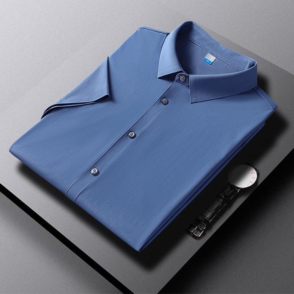 Camisa De Seda Helada Ligera De Verano Para Negocios, Camisa De Manga Corta Para Hombre Que No Necesita Planchado, Camisa Informal Sin Costuras 7XL-image