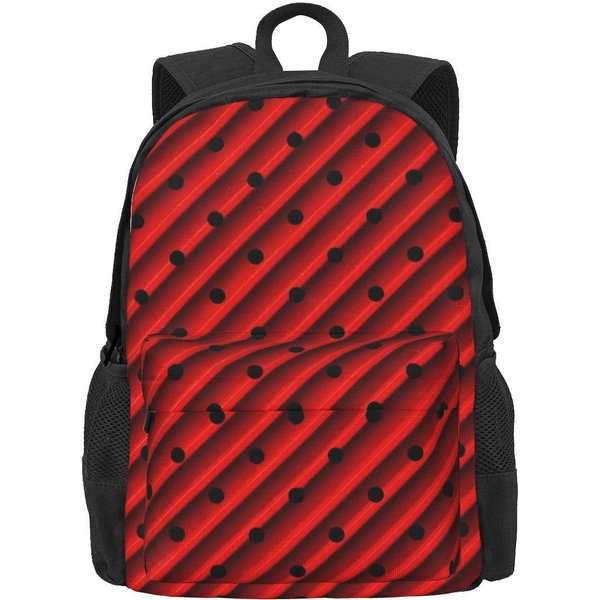 Paski I Kropki Plecak Studencki Czerwono-Czarny OddychająCe Plecaki Poliester Nowość Torby Szkolne PodróżNy Kolorowy Plecak 36X32X10Cm-image