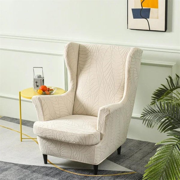 Funda Para SillóN Orejero Jacquard De Hojas Fundas NóRdicas Para SillóN De Acento Lavables Fundas EláSticas Para Sofá Reclinable Con Fundas Para CojíN De Asiento Beige-image
