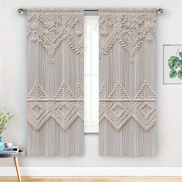 2 Sztuki ZasłOn Zadrukowanych Imitacją Sznurka Konopnego, ZasłOny Z Tunelem Na Karnisz 42*84, Dekoracja Domu, Dekoracja Pokoju 14Wx39L(35X100Cm)X2-image