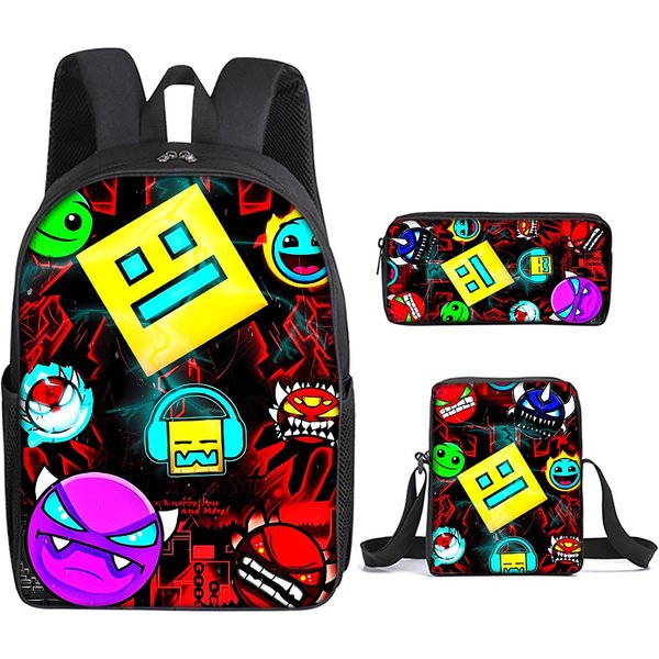 Moda Novedad Geometry Dash ImpresióN 3D 3 Uds/Set Alumno Mochilas Escolares Mochila De DíA Para PortáTil Mochila Bolso De Hombro Inclinado Estuche-image