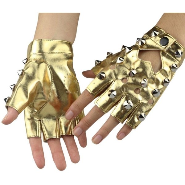 Guantes De Cuero PU De Media Palma Guantes Sin Dedos De Cuero Patentado Guantes Con Remaches De Personalidad Cosplay-image