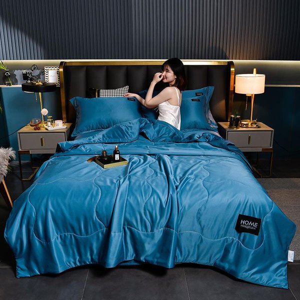Colchas De Verano De Lujo SatéN De Seda De EmulacióN Suave Colcha Acolchada Lavable A MáQuina EdredóN Acondicionado Cubrecama Manta Fina 39X59Inch 100X150Cm-image