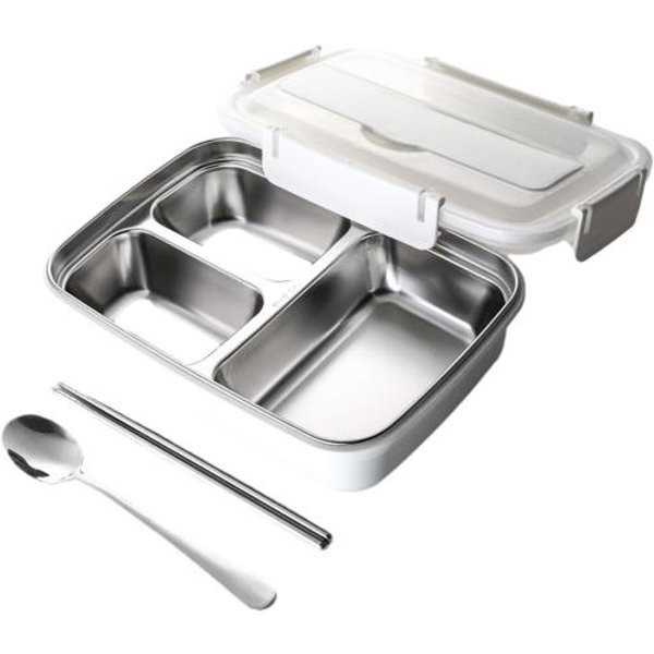 Lunch Box Ze Stali Nierdzewnej, WewnęTrzny Pojemnik Z 3/4 PrzegróDkami, Szczelny Bento Box Z PałEczkami, łYżKą I Uchwytem Na Telefon KomóRkowy A-image
