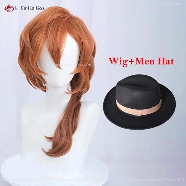 Wysokiej JakośCi Anime Chuya Nakahara Chuuya Peruka Cosplay 55Cm PomarańCzowy Gradientowe Peruki Cosplay Odporne Na CiepłO WłOsy Peruki Na Imprezę + Czepek Pod Perukę One Size-image