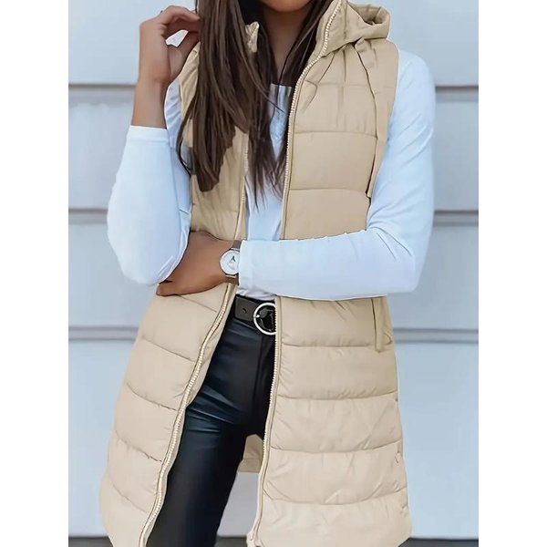 Chaleco De Plumas Para Mujer Chaleco Acolchado Para Mujer Informal Con Cremallera Chaleco Acolchado Acolchado Chaqueta Sin Mangas Con Capucha Ropa De Abrigo CáLida De Invierno 2XL Gray-image