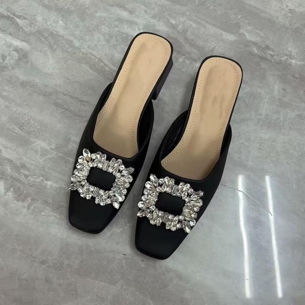 Zapatos De Mujer Moda Baotou Zapatillas De Mujer Venta Caliente Zapatillas De Vestir De Cristal Mujer Tacones SóLidos De Alta Calidad Mujer 39 Negro-image