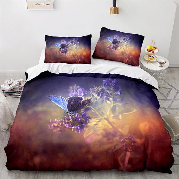 Funda NóRdica Mariposa King Queen Colorida Animales Voladores Juego De Ropa De Cama Para Adolescentes Adultos Flores Hermosas PoliéSter Funda De Colcha EU Single(135X200Cm)-image