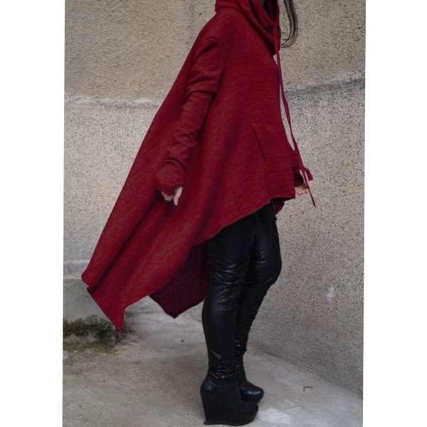 Moda Mujer Color SóLido Draw Cord Coat Manga Larga Suelta Casual Poncho Abrigo Con Capucha PulóVer Sudaderas Largas Sudaderas 5XL-image