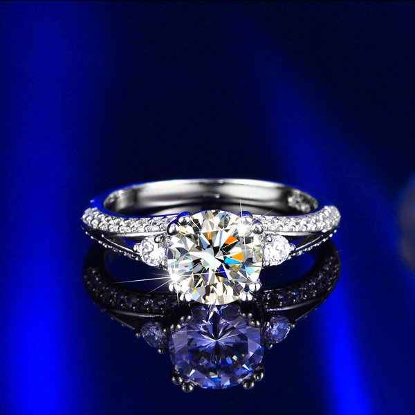 Anillo De Diamantes CláSico Para Mujer Con Moissanita De SimulacióN De Un Quilate Corazones Y Flechas 5 Blue-image