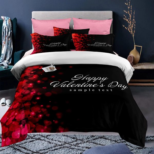 Personalizowana 3D Poszewka Na KołDrę Lniane Poszewki Na Poduszki WystróJ Weselny Rozmiar Twin King Queen Serce Walentynki Komplet PośCieli EU Single(135X200Cm) White-image