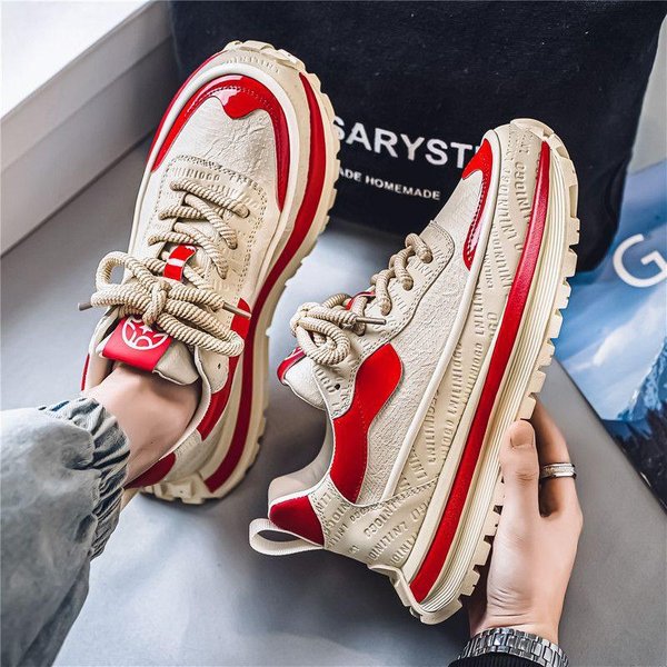 Zapatos De Hombre Primavera Nuevo Transpirable Zapatillas Bajas De Papá VersáTiles Modernos Con Suela Gruesa Zapatos De Plataforma Zapatos Deportivos Y Casuales 44 White-image