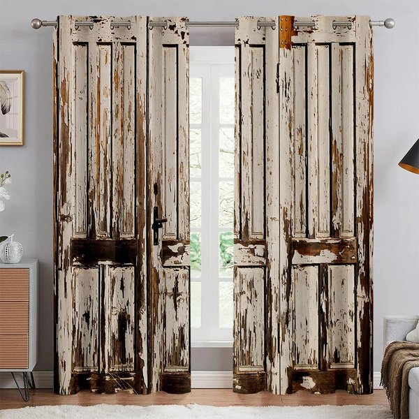 2 Panele Drewniane Drzwi Drukowane ZasłOny Do Sypialni Salonu Okno Od PodłOgi Do Sufitu Rolety Kuchenne Niestandardowe Cortinas Przelotki 100W130H(Cm)40X51In&Rod Pocket-image