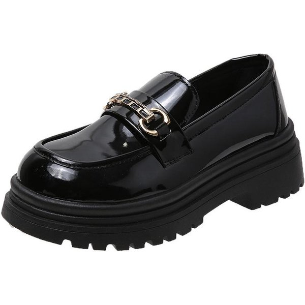 Zapatos De Cuero PequeñOs Estilo BritáNico Para Mujer Primavera Y OtoñO Nuevos Zapatos De Suela Gruesa Sin Cordones Mocasines Franceses Para Mujer 39 Black-image