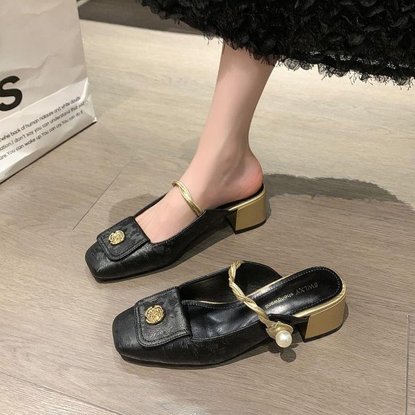 Sandalias De TacóN Alto Baotou Para Mujer Verano Nueva Moda Mary Jane Punta Cuadrada Casual Mujer Sandalias De Alta Calidad Suaves Y CóModas 40 Negro-image