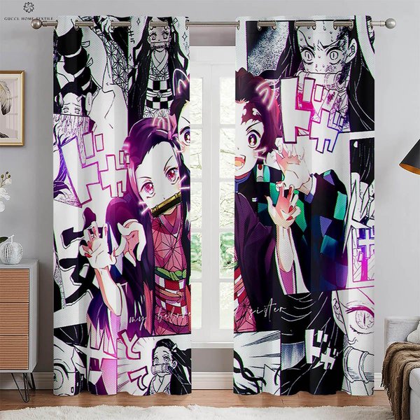 JapońSkie Anime Drukowane ZasłOny Do Pokoju DziecięCego, Sypialni, Salonu, Kuchni ZasłOny Dekoracyjne, Dekoracja Domu, 2 Szt. W50Xh130(Cm)X2Pcs&Grommet Top-image