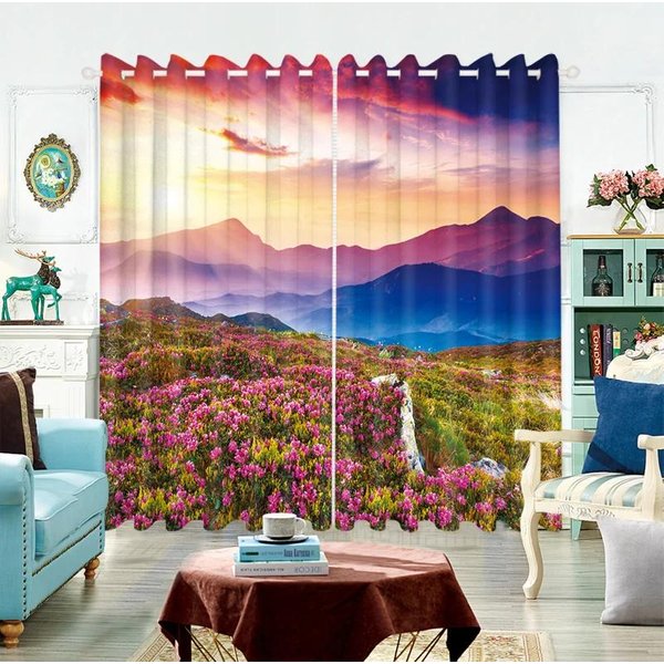 Cortina Moderna De Alto Oscurecimiento Paisaje De Girasoles Pintura HabitacióN De NiñOs NiñOs Dormitorio Sala De Estar Ventana Flotante Cortina Blackout W55 X H120Cm X 2&Grommet Top-image
