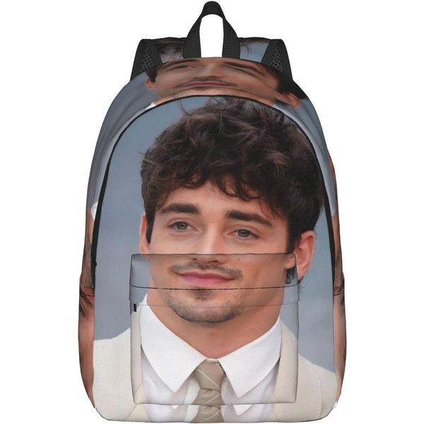 C-Charles Leclerc Fajny Plecak Z Kieszenią Do SzkołY ŚRedniej Biznesowy Plecak Miejski Dla MężCzyzn Kobiet Torby Na Laptop Z PłóTna 14 Inches-image