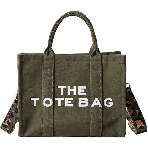 Elegante Bolso Tote Nuevo Estampado Bolso De Mano Lienzo De Gran Capacidad Bolso Cruzado CLE 26*10*32Cm Verde Del EjéRcito-image