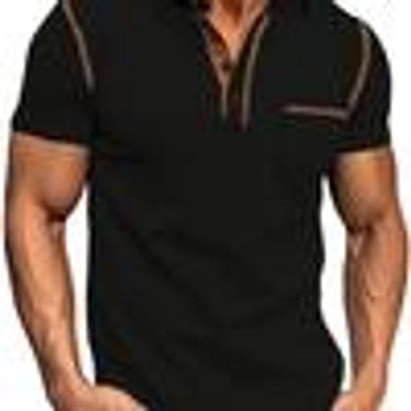 MęSka Koszulka Polo Z KróTkim RęKawem W KoreańSkim Stylu, Casualowa, Sportowa, Z KołNierzykiem, GłAdka, Zapinana Na Guziki Xxxl Black-image