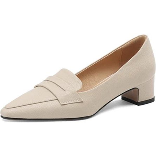 Nowe Damskie SkóRzane Mokasyny OkrąGłY Nosek Gruby śRedni Obcas SkóRa Owcza Modne Buty Wiosna I Jesień Morelowe 43 37 Beige-image