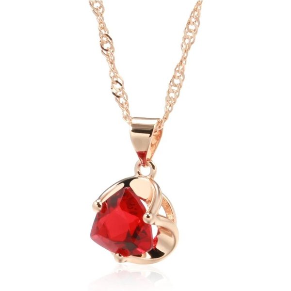 Nuevo Collar RomáNtico Rojo ZircóN Natural Para Mujer Oro Rosa Lujo Regalo Pareja Colgante Simple JoyeríA Fina Diaria-image