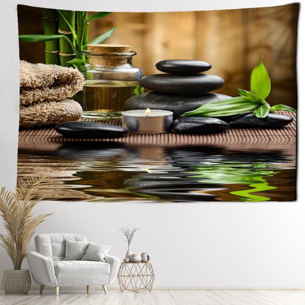 Tapiz De Pared Con Paisaje De Piedra Y Bosque De Bambú, Paisaje Natural Bohemio, Arte Minimalista, DecoracióN Del Hogar Y El Dormitorio 150X150Cm-image
