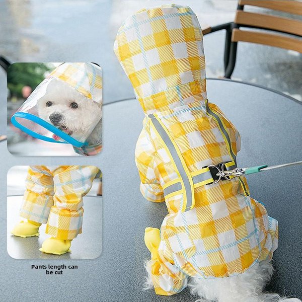 Impermeable Para Perro Cachorro Perros PequeñOs Y Medianos Impermeable Integral De Cuatro Patas Moda Cuadros Tira Reflectante Para Salir A Pasear Perros Ropa Para Mascotas L-image