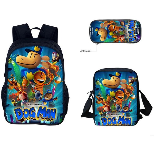 Set De 3 Piezas Perro Hombre NiñO Divertido Dibujos Animados Mochila Escolar Con Bolso De Hombro Estuche Mochila Con Estampado De Juego Impermeable NiñOs Mochila Escolar-image
