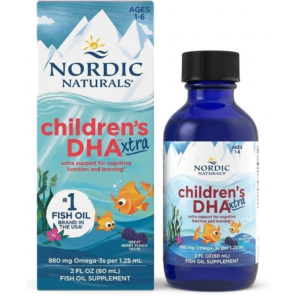 Nordic Naturals DHA Xtra Dla Dzieci W PłYnie, Smak Jagodowy, 60 Ml (Wiek 1-6 Lat) 1Pack-image