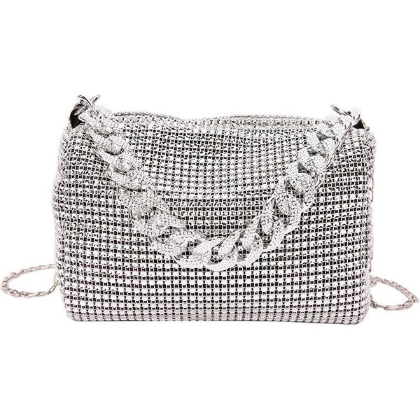 Monederos De Diamantes De ImitacióN Para Mujer, Bolso De Noche Elegante Y Brillante, Bolso Hobo Brillante, Bolso De Mano Plateado Para Fiesta Plata-image