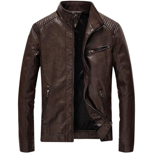 MęSka Kurtka Wiosenna I Jesienna Ze SkóRy Pu, Nowa, Sprana, Cienka, Motocyklowa, SkóRzana Kurtka 5XL Black-image