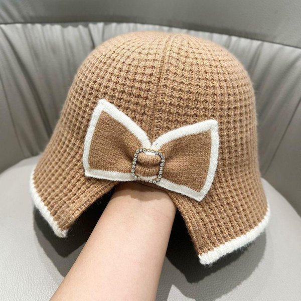 Gorro De Pescador De Lana A Bloques De Color Tejido, VersáTil Estilo Retro Para OtoñO E Invierno M(56-58Cm)-image