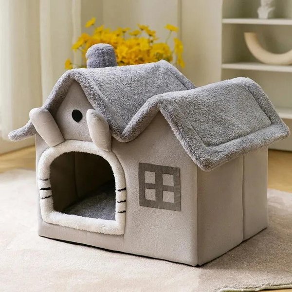 1 Ud. Villa Para Mascotas Interior Con Chimenea Espacio Suficiente Para Gatos Y Perros General Cuatro Estaciones Semicerrada Desmontable Y Lavable S-image
