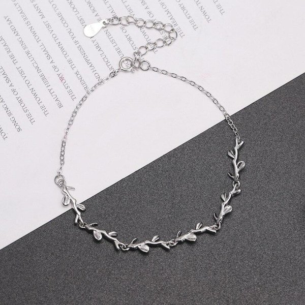 DiseñO Vintage Plata De Ley 925 Pulsera Y Brazalete Con Charm De Hoja Para Mujer NiñA Regalo De Boda Navidad JoyeríA-image