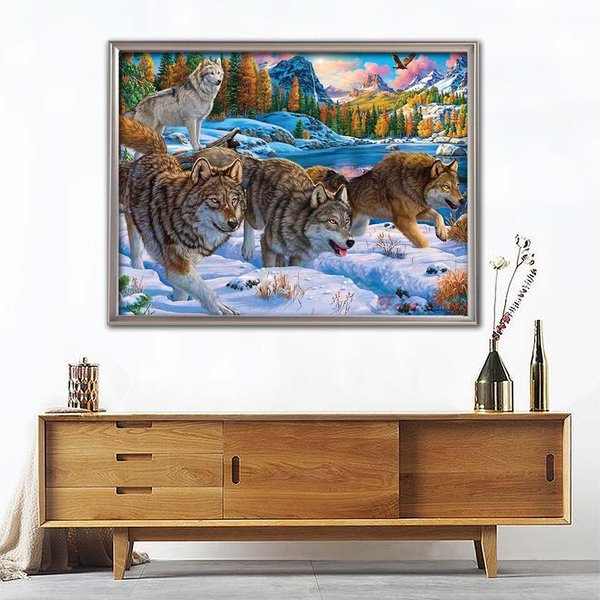 Pintura De Diamantes Lobo 5D DIY Cuadrado Completo Bordado De Diamantes Animal De Invierno Punto De Cruz Mosaico DecoracióN De Pared Full Square 20X30CM-image