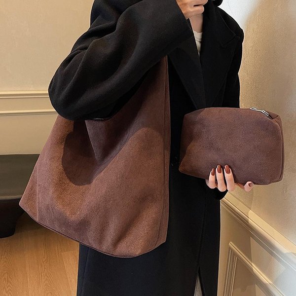 Bolso De Gamuza De Nicho Para Mujer En OtoñO E Invierno Nuevo Gran Capacidad Bandolera Bolso De Axila Bolso Tote Casual Y VersáTil Para El Trabajo Black-image