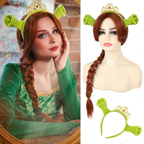 Peluca De Disfraz SintéTica Larga Trenzada Para Mujer Color MarróN Rojizo 29.5 Pulgadas Peluca Trenzada Para Cosplay Halloween Fiesta De Anime, Peluca De Princesa Fiona Beige-image