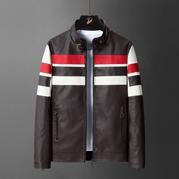 Chaqueta De Cuero Para Hombre Nueva OtoñO E Invierno Costuras Guapo Chaqueta De Cuero Para Motocicleta Talla Grande Chaqueta De Cuero Chaqueta Para Hombres Gordos 2XL Gray-image