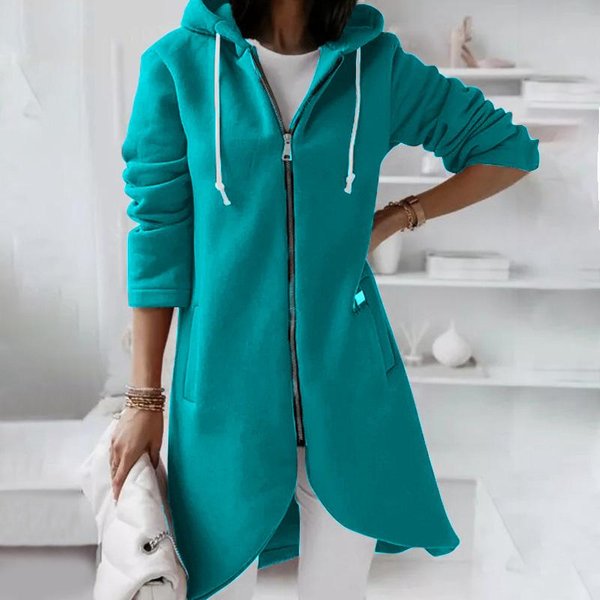 LuźNe Bluzy Damskie Oversize Z Zamkiem BłYskawicznym, Swobodne Bluzy Z Kapturem, KołNierz Z WiąZaniem, Zapinane Na Zamek, Kieszenie, LuźNe, Miejskie PłAszcze Z Kapturem L Jezioro Zielony Kolor-image