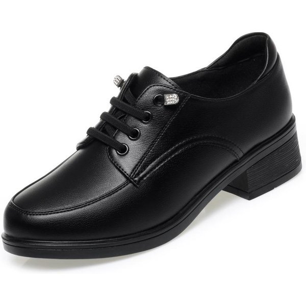 Zapatos CláSicos De Piel Suave Con Cordones Para Mujer, Punta Redonda, Informales, CóModos, Con CuñA, Para Primavera Y OtoñO. 35 Black-image