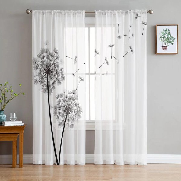 Cortinas Visillo De Gasa De Diente De LeóN LibéLula Para Sala De Estar Dormitorio DecoracióN Del Hogar Visillos De Ventana Tul Cortinas W135 X H115Cm X2&Grommet Top-image