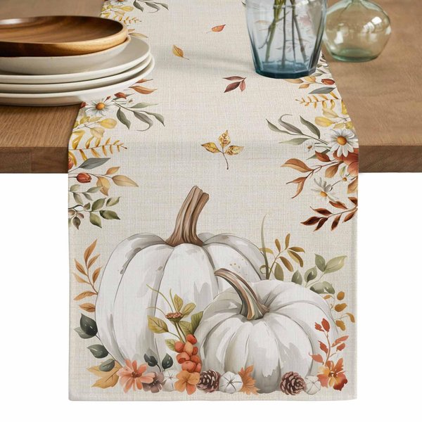 Calabazas De OtoñO Hoja De Arce Mantel Individual De Lino DecoracióN Para Fiesta NavideñA Mantel Reutilizable Para Mesa De Cocina Y Comedor DecoracióN De OtoñO AccióN De Gracias 150X33Cm-image