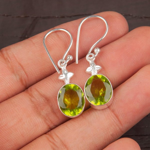 Piedra Preciosa Peridoto Natural Plata De Ley 925 Pendientes De JoyeríA Elegantes Para Esposa EE-6-6 Brown-image