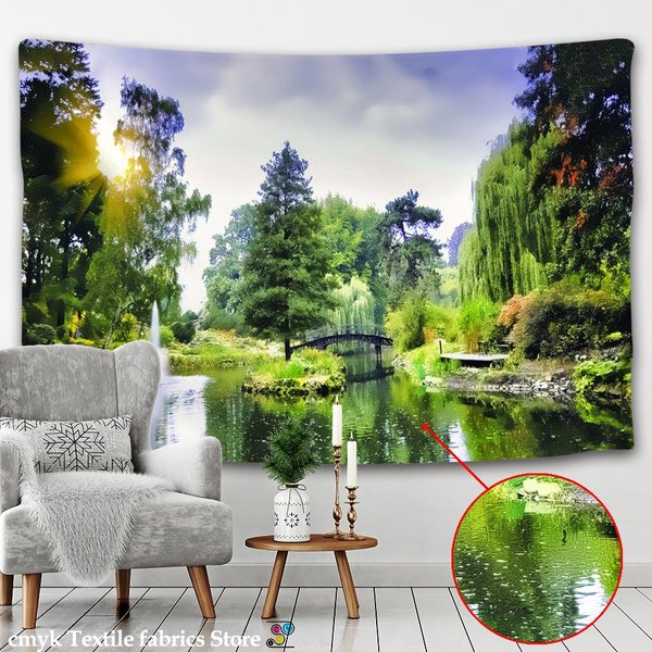 Tapiz De Cascada De Bosque 3D Para Colgar En La Pared, DiseñO De ArcoíRis, Paisaje Natural, Bohemio, Hippie, Mantel Para Mesa, DecoracióN Del Hogar, Fondo De Tela 95X70Cm White-image