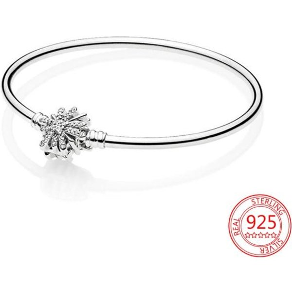 Venta De Pulsera RíGida Con Cierre De CorazóN Sencillo De Plata De Ley 925, Pulsera Con Dijes, JoyeríA De Moda 19Cm White-image