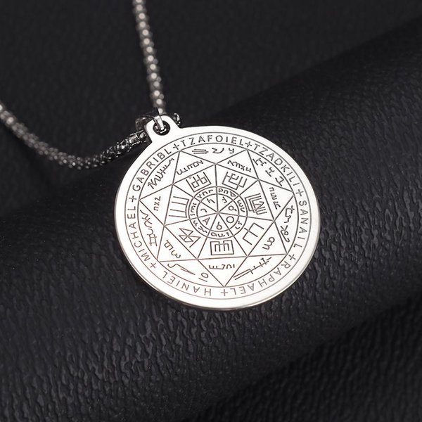 Stal Nierdzewna 7 PieczęCi ArchaniołóW Naszyjnik MęSki Pieczęć Salomona KabałA Wisiorek Amulet Nadprzyrodzonej Ochrony Magiczna BiżUteria White-image