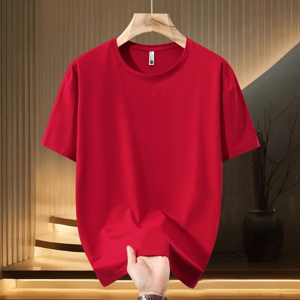 Talla Grande 5XL-13XL Camiseta Oversize Para Hombre Tops De Verano Moda Color SóLido Manga Corta Camiseta Ropa De Verano Para Hombre 6Xl(95Kg-110Kg) Rojo-image