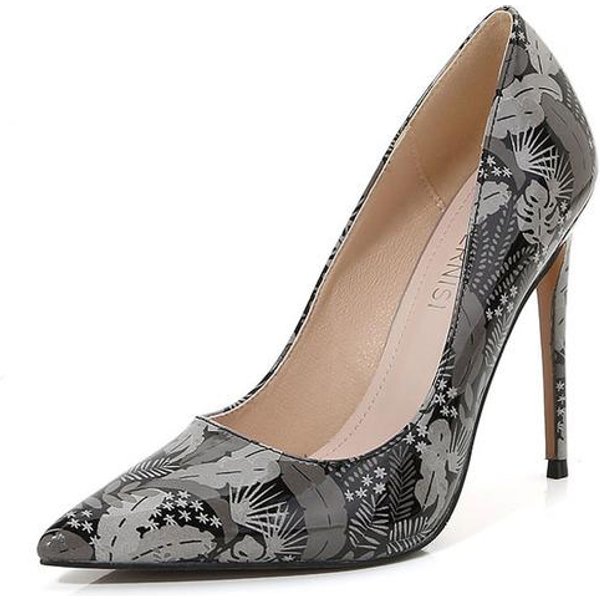 Zapatos De TacóN Alto Con Estampado De Color Para Discoteca, Zapatos De Mujer Con TacóN De Aguja Y Punta Puntiaguda, Zapatos De Piel SintéTica, Zapatos De DiseñAdor Para Banquetes Y Fiestas 40 Gray-image